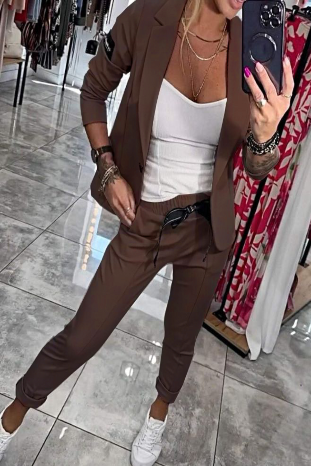 Moxie - Komplet damski dwuczęściowy top z kurtką i elastyczne spodnie