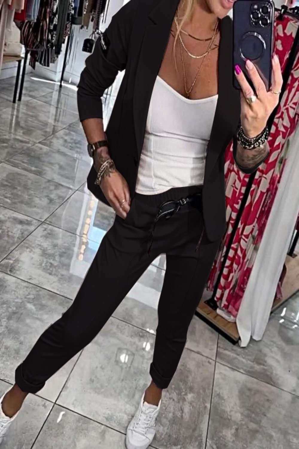 Moxie - Komplet damski dwuczęściowy top z kurtką i elastyczne spodnie