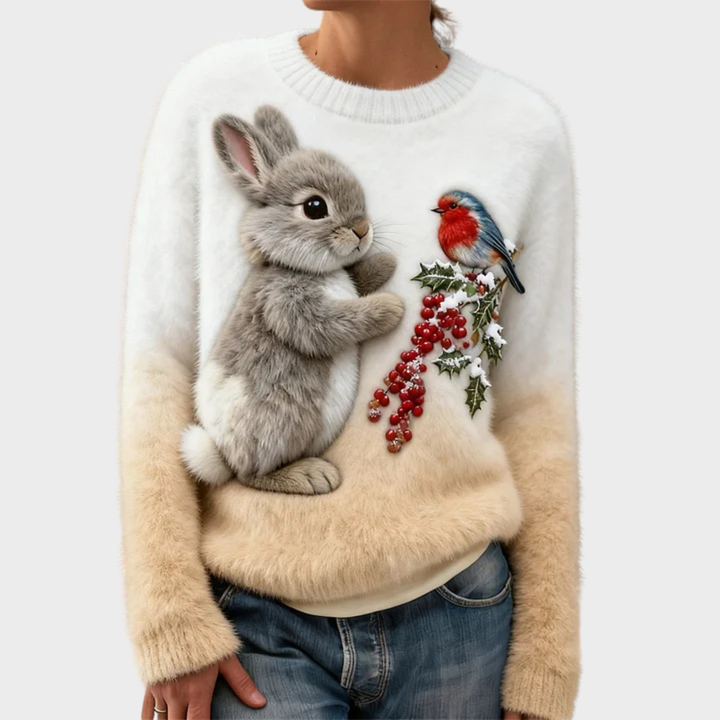 Nalina – Pluszowy świąteczny sweter z króliczkiem