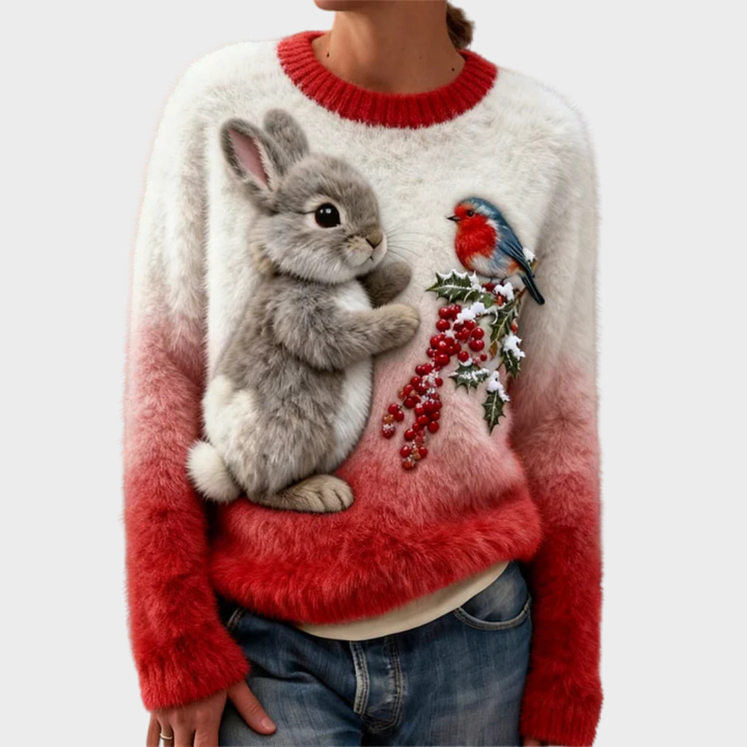 Nalina – Pluszowy świąteczny sweter z króliczkiem