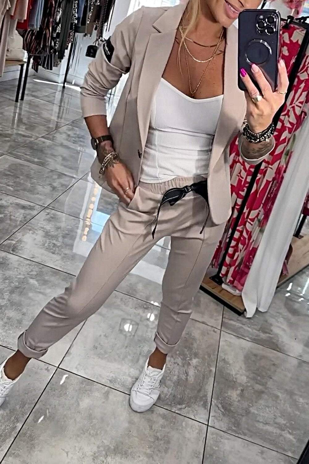 Moxie - Komplet damski dwuczęściowy top z kurtką i elastyczne spodnie